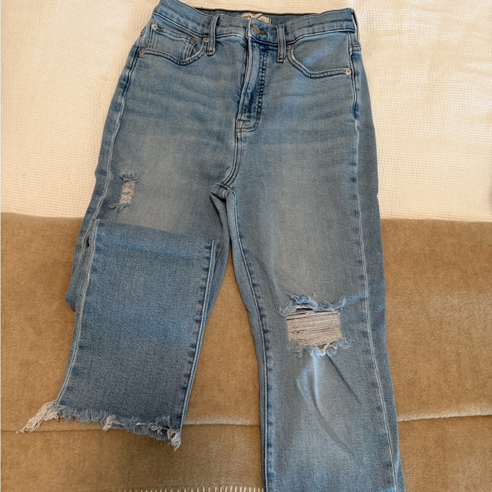 Madewell Light Blue Distressed Straight Leg Jeans